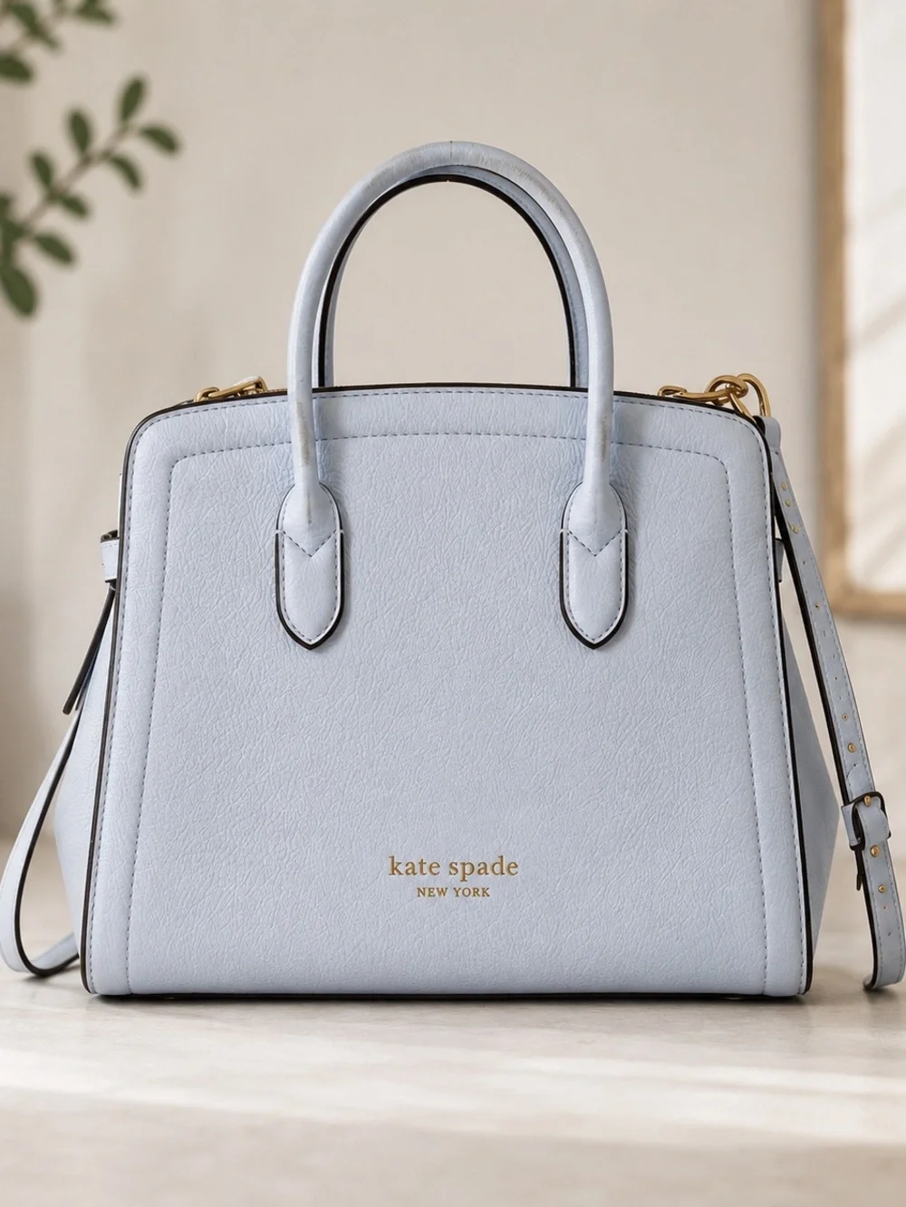 Kate Spade Knott Satchel Watercolor Blue Pebbled Leather Crossbody Purse